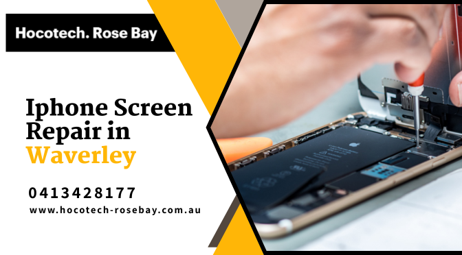 Technician repairing cracked iPhone screen at a professional iPhone screen repair service in Waverley